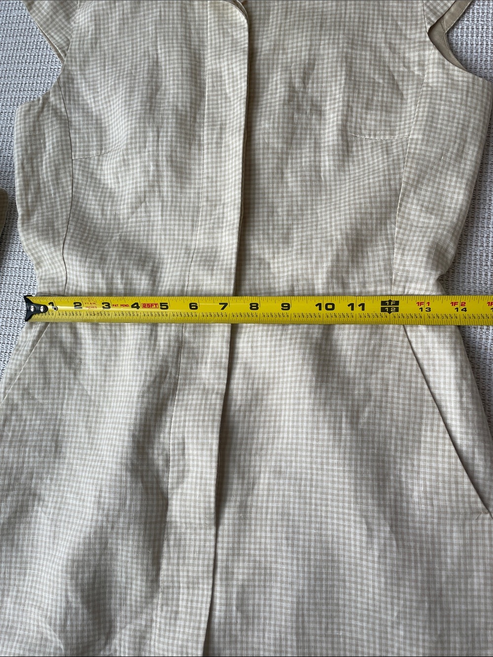 MaxMara Cap sleeve Cream plaid Linen Midi Dress - Cream Plaid -EU 32-US 0 - Picture 11 of 13